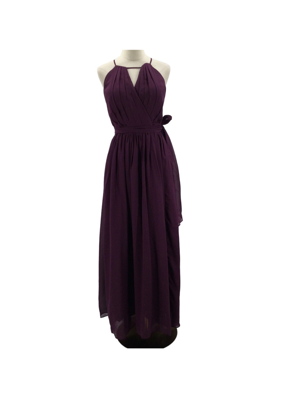 FORMAL SZ 6 S Eggplant Purple Belted Keyhole Pleated Maxi Party Dress NEW 0B13